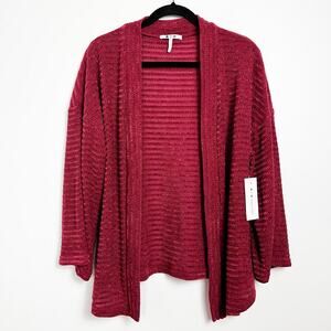 NWT Three Dots Sandra Open Front Wide Sleeve Cardigan Raspberry Holiday Textured